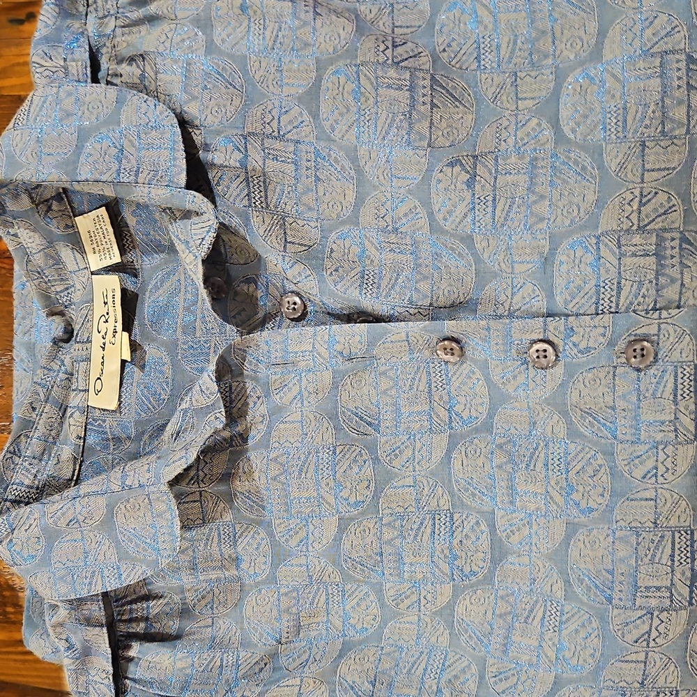 Vintage Rare Oscar de la Renta Blue Patterned Blouse